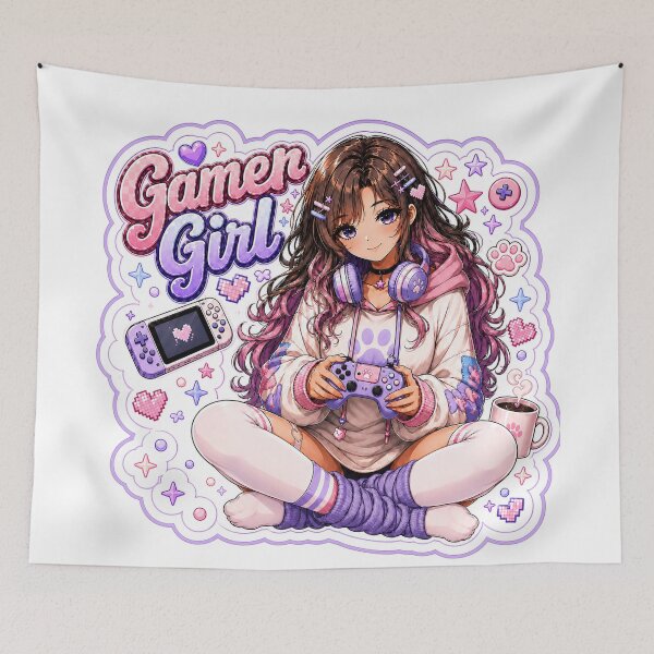 Item preview, Kawaii Gamer Girl – Cozy Pastel Gaming Sticker designed and sold by Sunset Deck Studio.