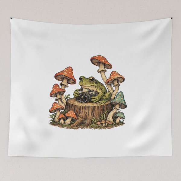 Item preview, frog with camera - frog among mushrooms taking pictures designed and sold by paggorek.