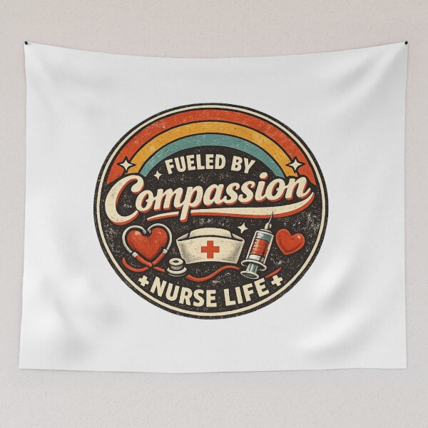 Item preview, “Fueled by Compassion – Retro Nurse Life Badge” designed and sold by Youpiworld.