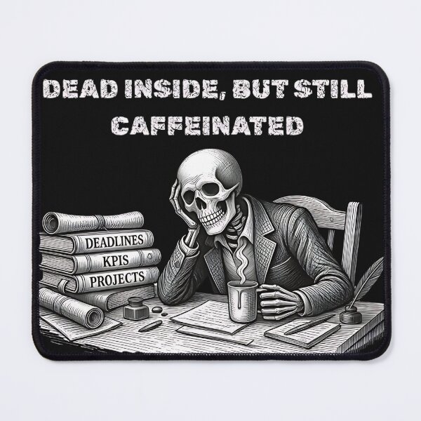 Item preview, Dead Inside But Still Caffeinated Skeleton Office Worker designed and sold by DarkOriginArts.