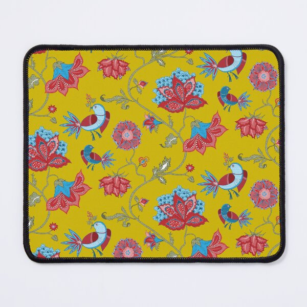 Item preview, Exotic chintz with bird - mustard yellow / multicolour designed and sold by kobyakov.