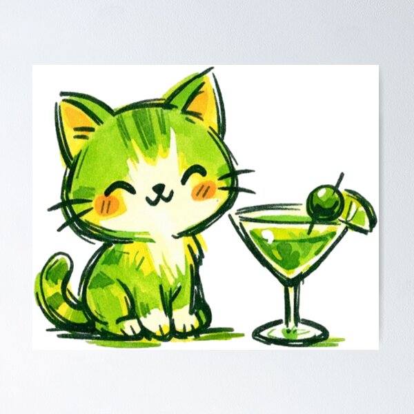 Item preview, Green Cocktails and Cats designed and sold by Doodle Moon Studios.