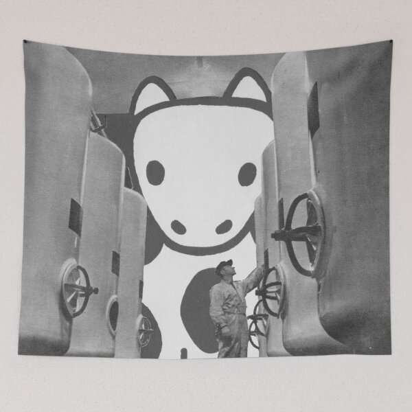Item preview, Karma: The Milkman's Nightmare - Vegan Surrealist Collage designed and sold by Mystral Art Studio.
