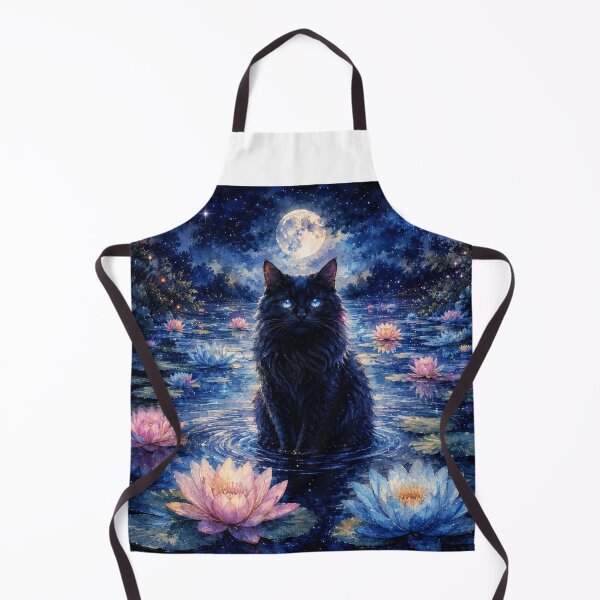Item preview, Moonlit Black Cat Water Lily Fantasy Art designed and sold by AMICO77.