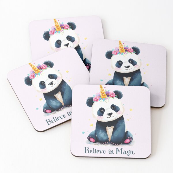Item preview, Believe in Magic Panda Unicorn – Cute Kawaii Panda with Floral Horn designed and sold by Biedroneczka.
