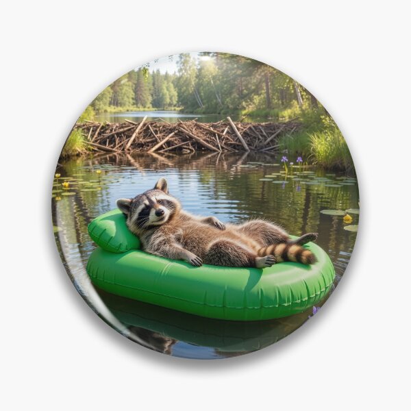 Item preview, Happy Raccoon Floats in a Beaver's Pond designed and sold by Tridentulus.