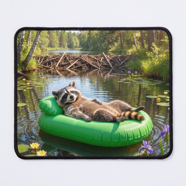 Item preview, Happy Raccoon Floats in a Beaver's Pond designed and sold by Tridentulus.