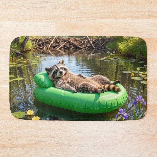 Item preview, Happy Raccoon Floats in a Beaver's Pond designed and sold by Tridentulus.