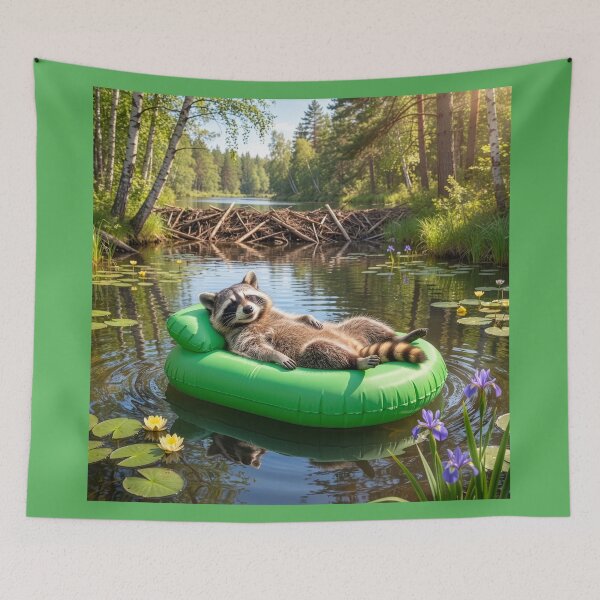 Item preview, Happy Raccoon Floats in a Beaver's Pond designed and sold by Tridentulus.