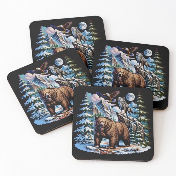 Item preview, Eagle Bear Wolf Wilderness Mountain Adventure Art designed and sold by Fitswear.
