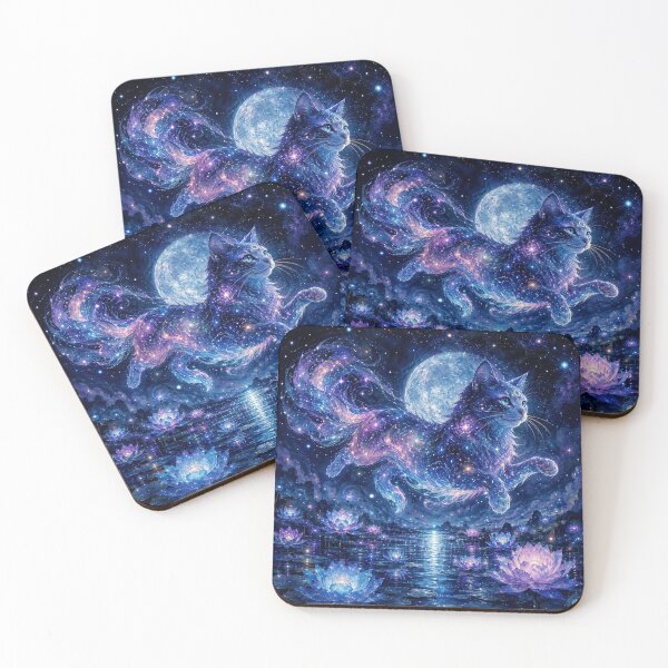Item preview, Moonlit Galaxy Cat Water Lily Fantasy Art designed and sold by AMICO77.
