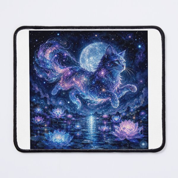Item preview, Moonlit Galaxy Cat Water Lily Fantasy Art designed and sold by AMICO77.