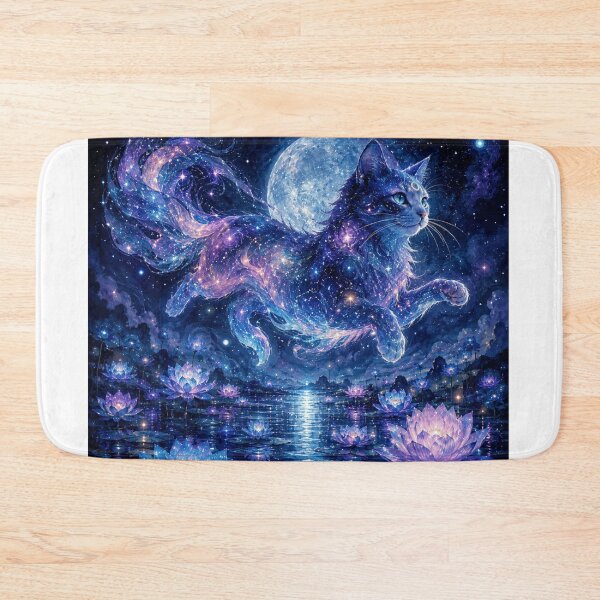 Item preview, Moonlit Galaxy Cat Water Lily Fantasy Art designed and sold by AMICO77.