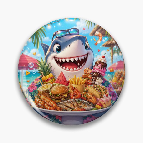 Item preview, Tropical Buffet Shark – Kawaii Vacation Food Lover Cartoon designed and sold by MarekoraStudio.