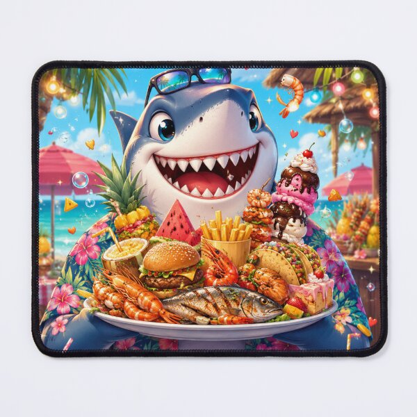 Item preview, Tropical Buffet Shark – Kawaii Vacation Food Lover Cartoon designed and sold by MarekoraStudio.