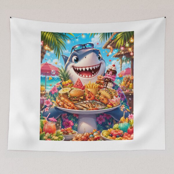 Item preview, Tropical Buffet Shark – Kawaii Vacation Food Lover Cartoon designed and sold by MarekoraStudio.