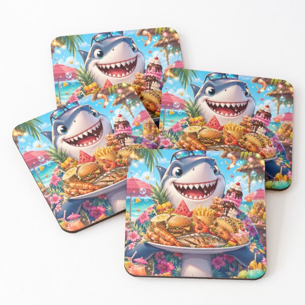 Item preview, Tropical Buffet Shark – Kawaii Vacation Food Lover Cartoon designed and sold by MarekoraStudio.
