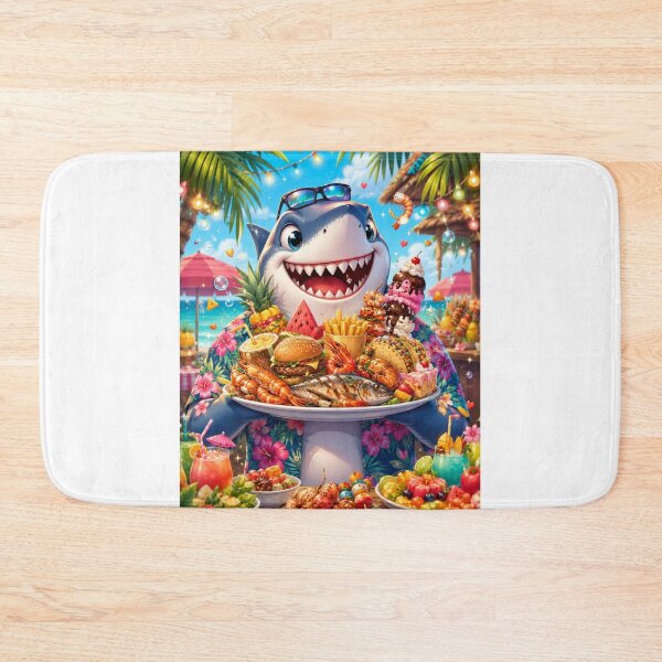 Item preview, Tropical Buffet Shark – Kawaii Vacation Food Lover Cartoon designed and sold by MarekoraStudio.