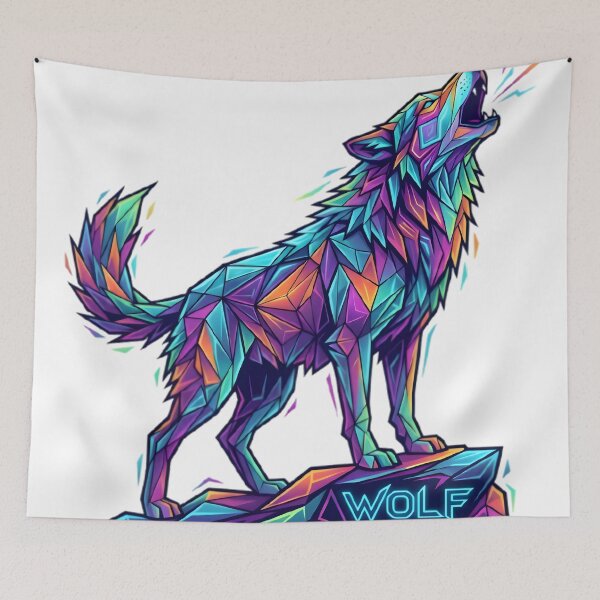 Item preview, Geometric Wolf Howling in Neon Art designed and sold by elementos20.