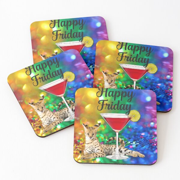 Item preview, Happy Friday Vibes with a Glamorous Savannah Cat & Cocktail designed and sold by TinyVibeStudio.
