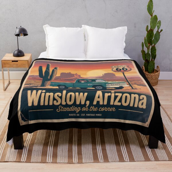 Item preview, Winslow Arizona Route 66 Vintage Sunset – Standing on the Corner Retro Travel Design designed and sold by ArcticFoxStudio.