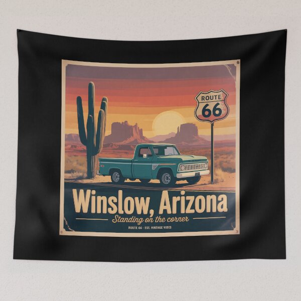 Item preview, Winslow Arizona Route 66 Vintage Sunset – Standing on the Corner Retro Travel Design designed and sold by ArcticFoxStudio.