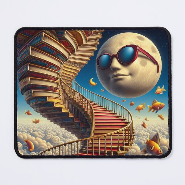 Item preview, Moonlit Book Staircase – Surreal Fantasy Art designed and sold by Dogandesighn.