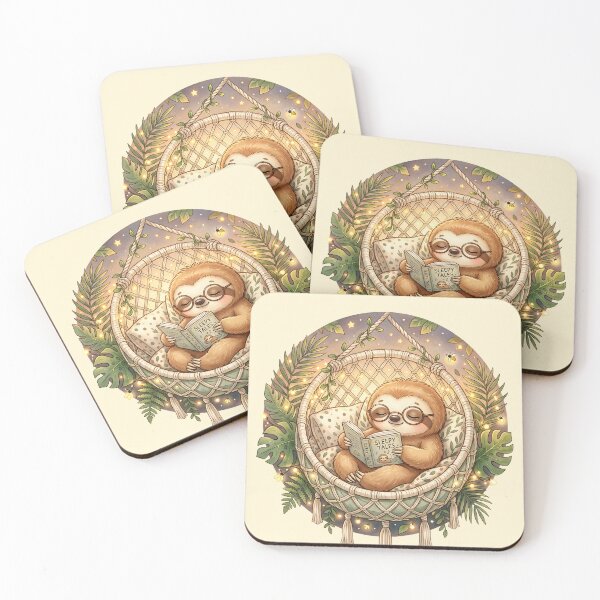 Item preview, Cozy Reading Sloth Boho Night Illustration designed and sold by MythicCotton.