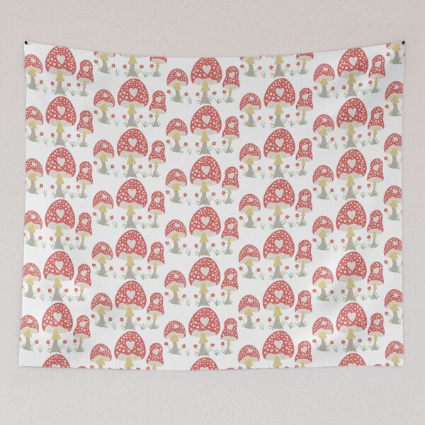 Item preview, 3 Red Mushrooms with Red Flowers and Greenery designed and sold by amegaitdesign.