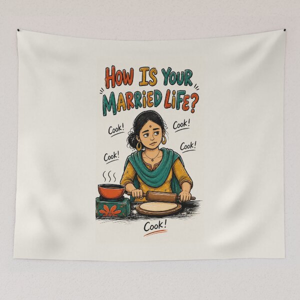 Item preview, How Is Your Married Life Funny Indian Wife Meme designed and sold by FEEL GOOD CLUB DESIGNS.