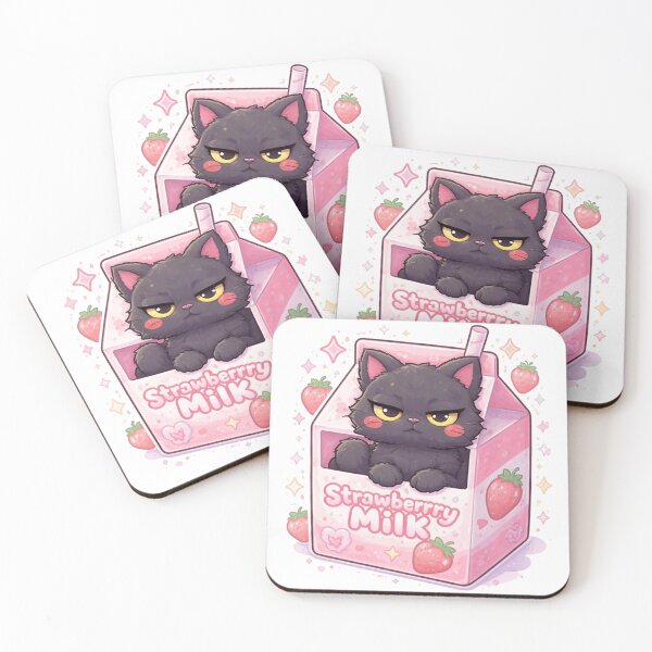 Item preview, Grumpy Black Cat Strawberry Milk Carton — Cute Kawaii Sticker Y2K Retro Aesthetic designed and sold by HOODYBUDSTYLES.