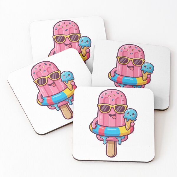 Item preview, Cute kawaii pink popsicle in swim ring - Summer vibes illustration designed and sold by Painted Planet.