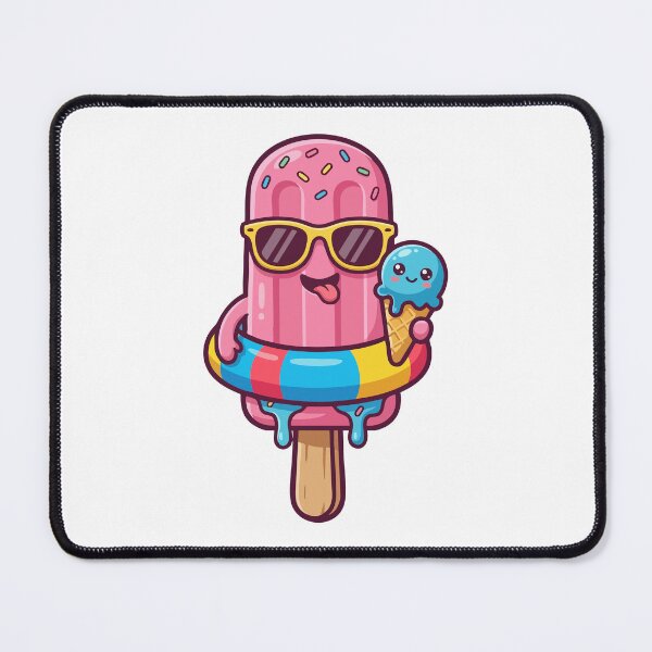 Item preview, Cute kawaii pink popsicle in swim ring - Summer vibes illustration designed and sold by Painted Planet.