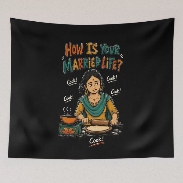 Item preview, How Is Your Married Life Funny Cooking Wife Meme designed and sold by FEEL GOOD CLUB DESIGNS.
