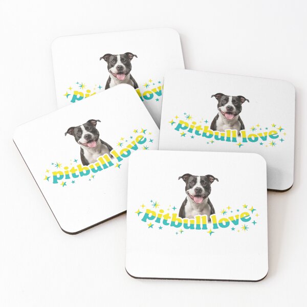 Item preview, Pitbull Love - Happy Dog Portrait with Sparkles and Teal Yellow Typography designed and sold by My Pitbull Place.