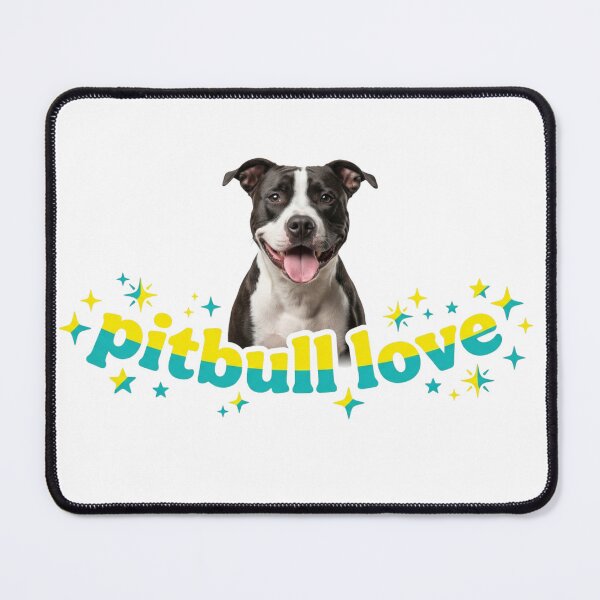 Item preview, Pitbull Love - Happy Dog Portrait with Sparkles and Teal Yellow Typography designed and sold by My Pitbull Place.