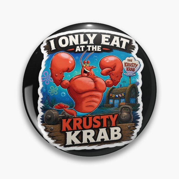 Item preview, I Only Eat At The Krusty Krab Funny Gym Lobster Cartoon Sticker designed and sold by Dackoo.