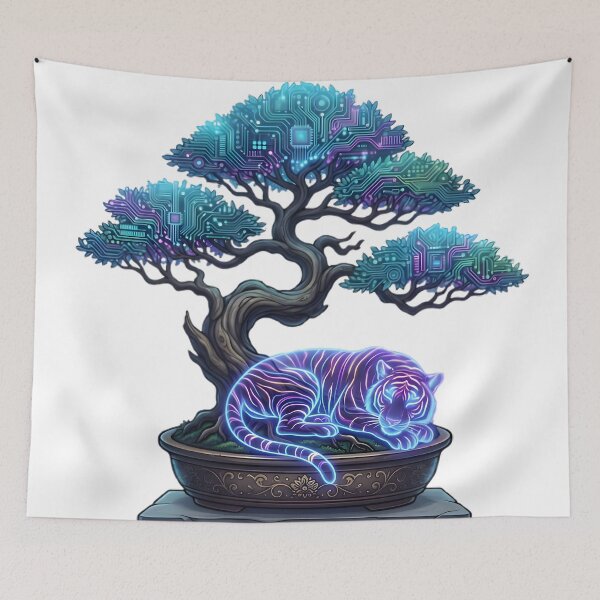 Item preview, Neon Tiger under a Holographic Bonsai designed and sold by elementos20.