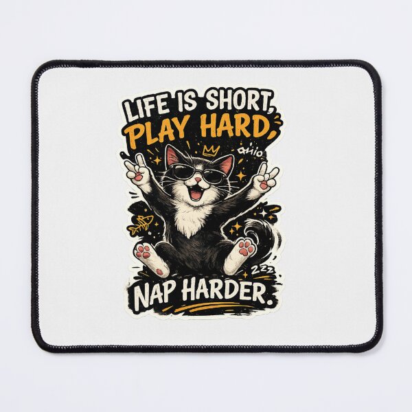 Item preview, Life Is Short Play Hard Nap Harder Funny Cat Retro Shirt designed and sold by Pawvetica.