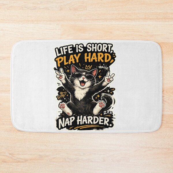 Item preview, Life Is Short Play Hard Nap Harder Funny Cat Retro Shirt designed and sold by Pawvetica.