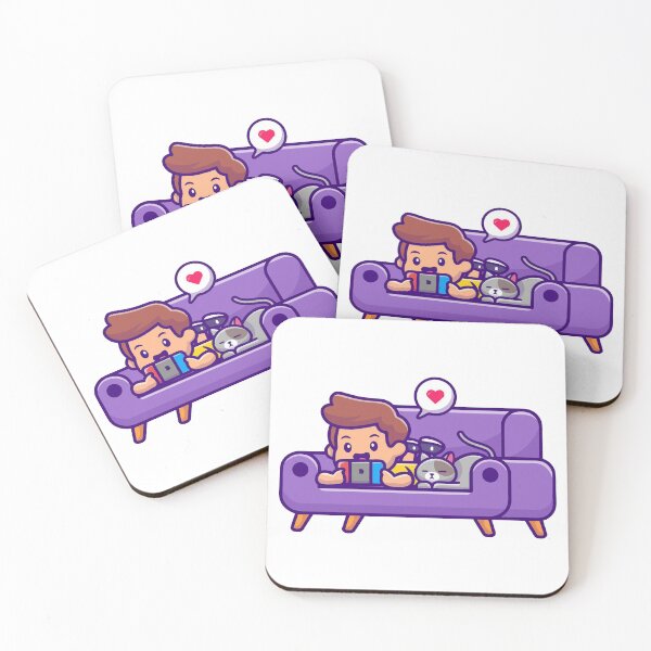 Item preview, Cute Gamer Boy on Purple Couch with Cat designed and sold by jbraunl.