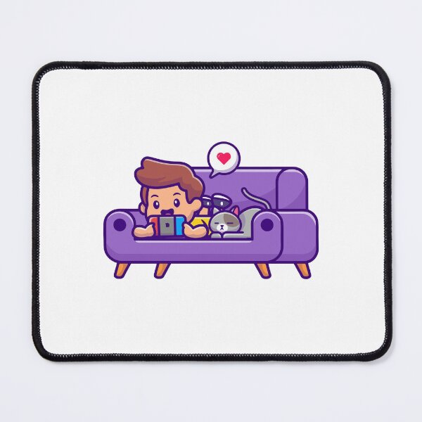 Item preview, Cute Gamer Boy on Purple Couch with Cat designed and sold by jbraunl.