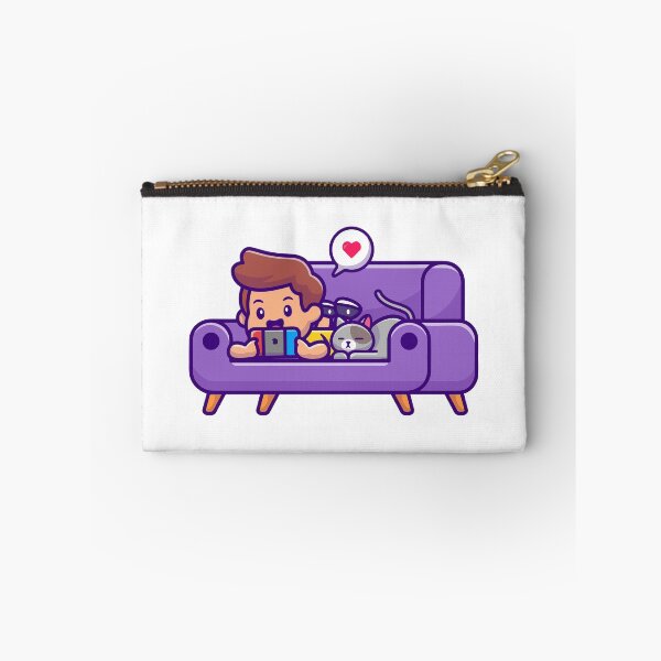Item preview, Cute Gamer Boy on Purple Couch with Cat designed and sold by jbraunl.
