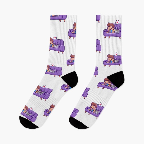 Item preview, Cute Gamer Boy on Purple Couch with Cat designed and sold by jbraunl.