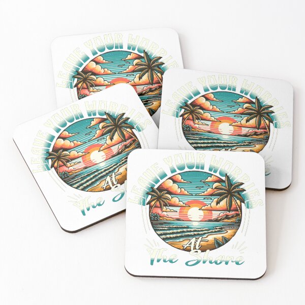 Item preview, Leave Your Worries At The Shore - Vintage Tropical Beach Badge designed and sold by MagySale.