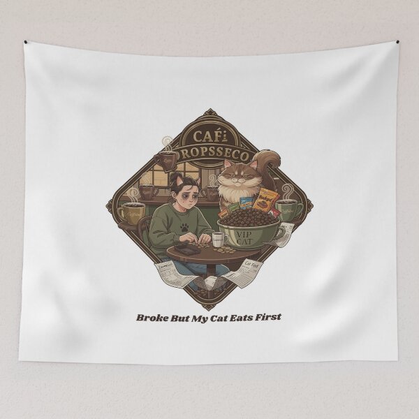 Item preview, Broke But My Cat Eats First Funny Cat Coffee Lover Design designed and sold by YMLux.