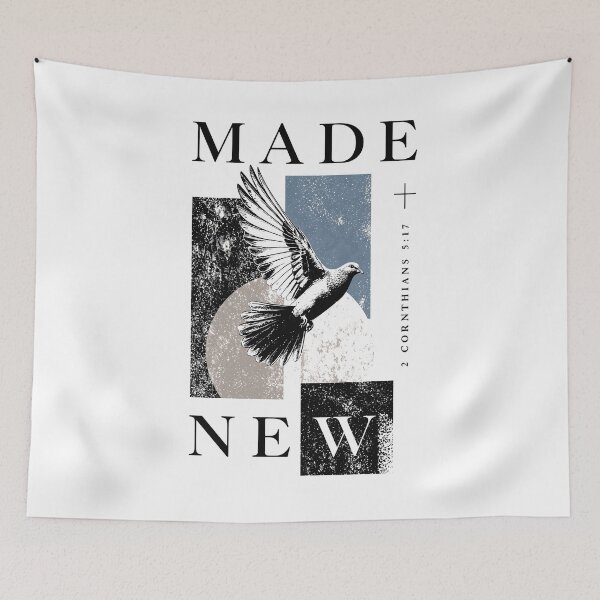 Item preview, Made New 2 Corinthians 5:17 brutalist modern Christian retrowave eroded dove designed and sold by bard-art.