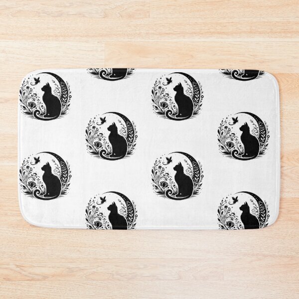 Item preview, Celestial Cat Moon Silhouette with Floral Accents designed and sold by Pani Kara.