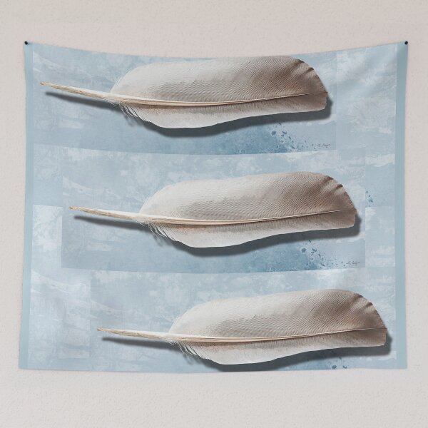 Item preview, Soft White Gray Feather On Blue Nature Bird Art designed and sold by Sharon Cummings Art.
