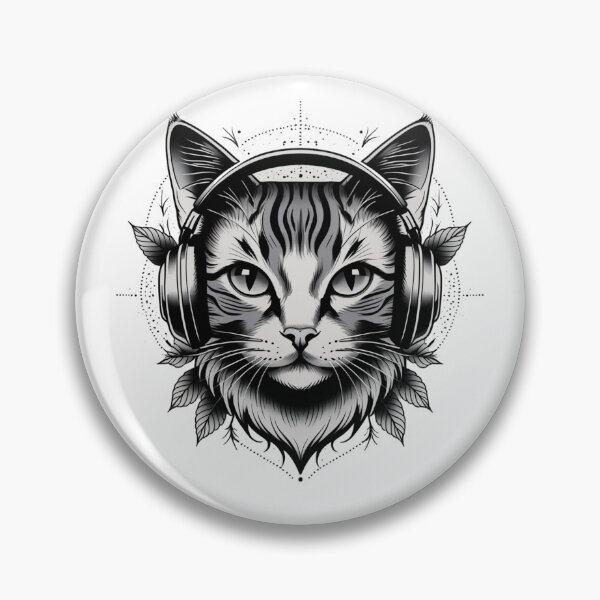 Item preview, Tattoo Style Cat Face Headphones — Fine Line Black Grey Dotwork Music Cat Flash Art  designed and sold by HOODYBUDSTYLES.